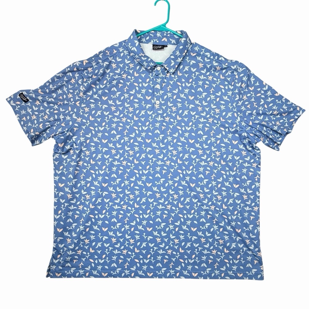 Sunday‎ Swagger Mens 4XL Blue Floral Leaf Print Golf Polo Shirt Performance